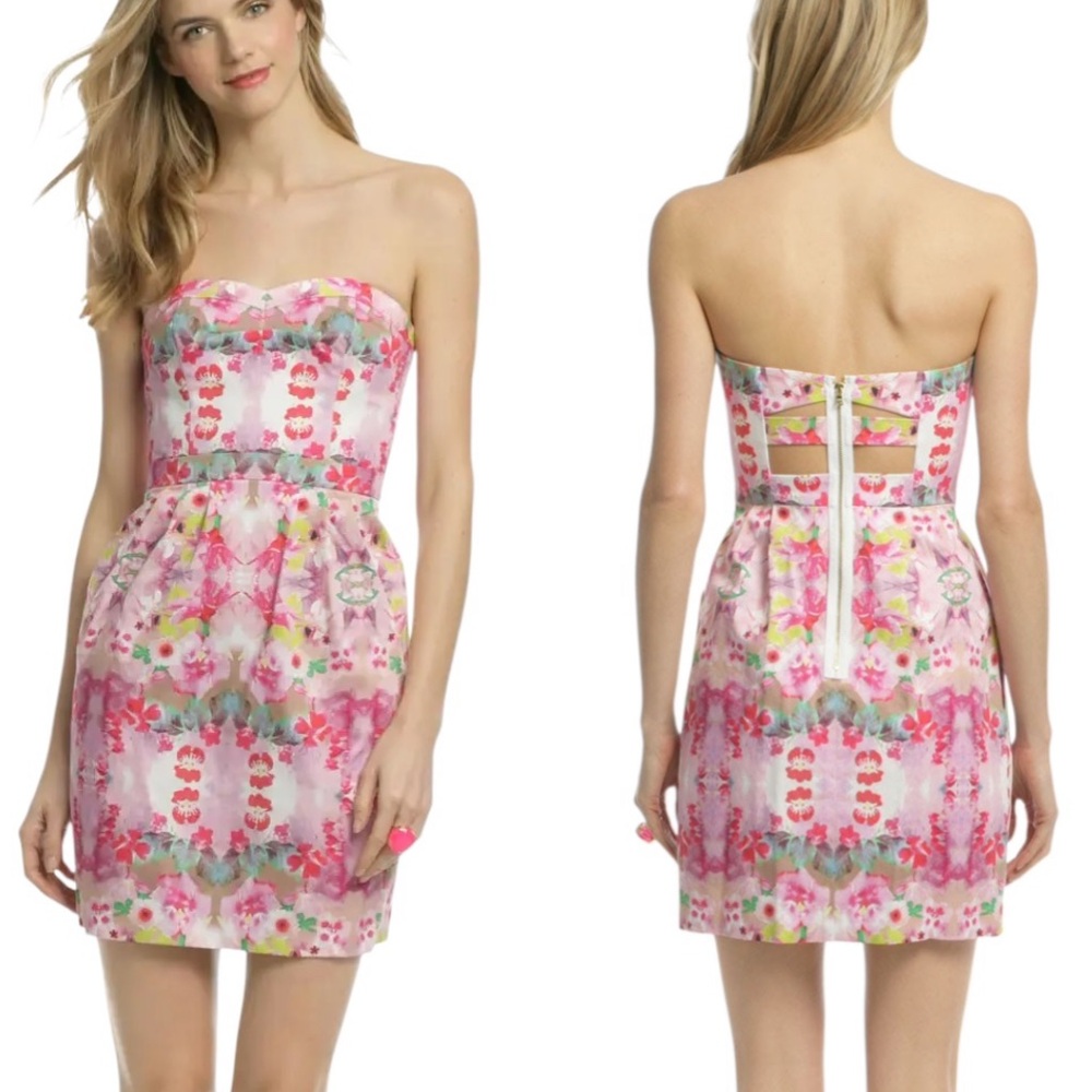 Ali Ro Barosa Pink Floral Print Cutout Strapless Mini Dress - 8